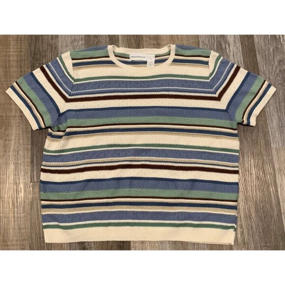Alfred Dunner Striped Short Sleeve Knit Top Blue Green Lightweight Sweater Sz XL - Picture 7 of 12